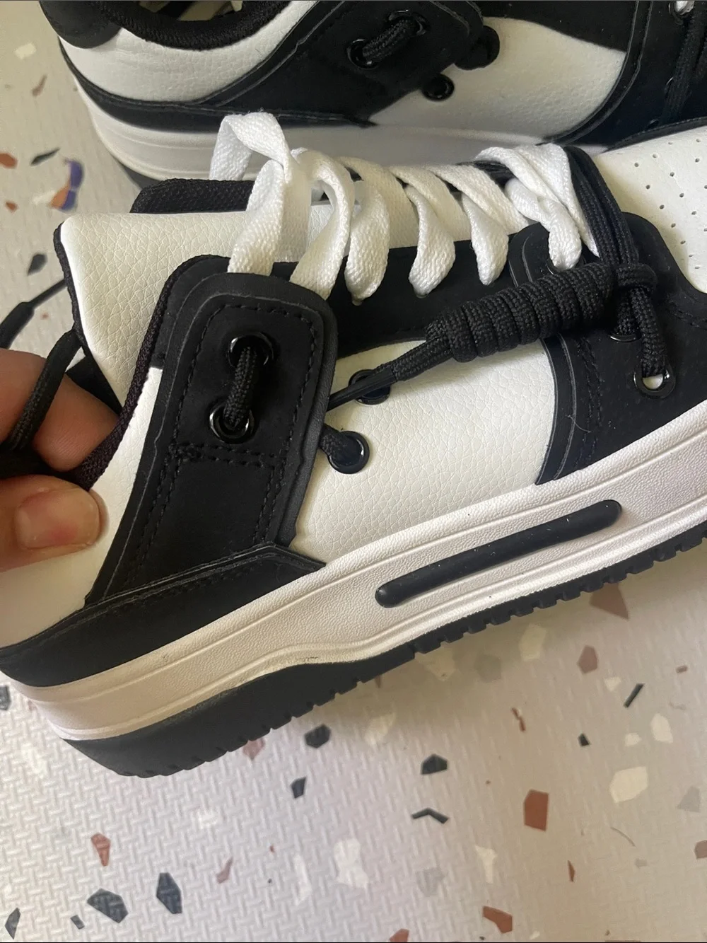 Black and White Low-Top Lace-Up Sneakers